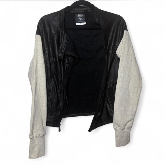 Fox Racing Black Faux Leather & Grey Sleeve Moto Jacket Size Large - Picture 5 of 7